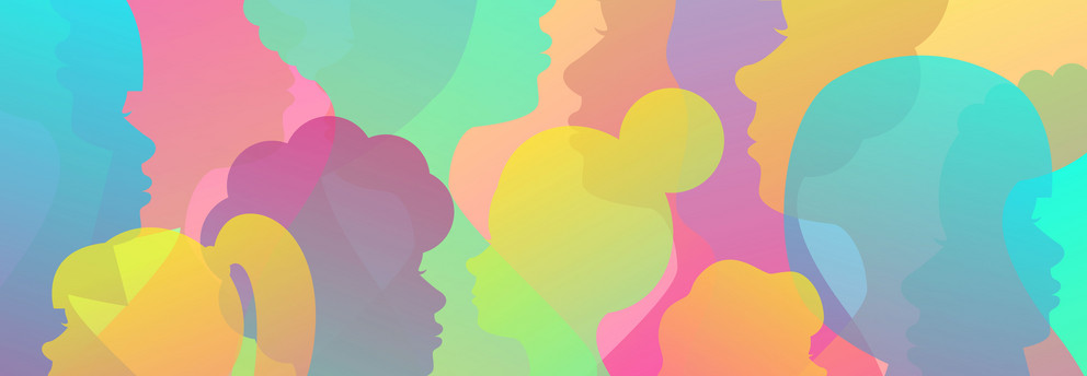 bunt illustrierte Frauenköpfe mit großer Vielfalt